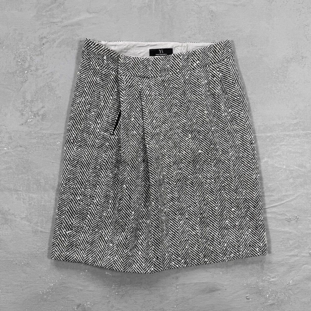 Vintage Y's Yohji Yamamoto 2005 Herringbone Tweed Knee Length Skirt JP 3